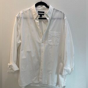 Very gently worn men’s (unisex really) white thick cotton button down shirt.